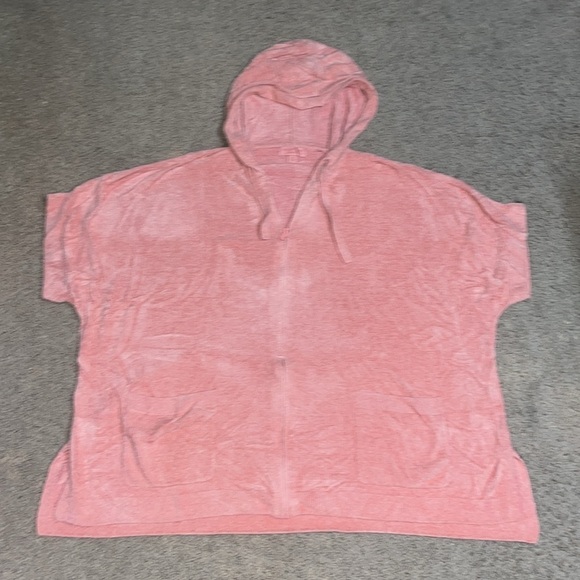 Barefoot Dreams CozyChic Ultra Lite Short Sleeve Zip Up Hoodie Tea Rose L/XL - Picture 3 of 10